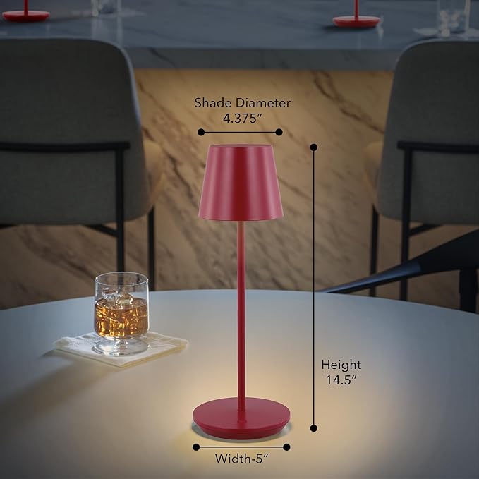 Generation Lighting Mena Accent Rechargeable Table Lamp – 14.5” Dark Red Steel - Image 5