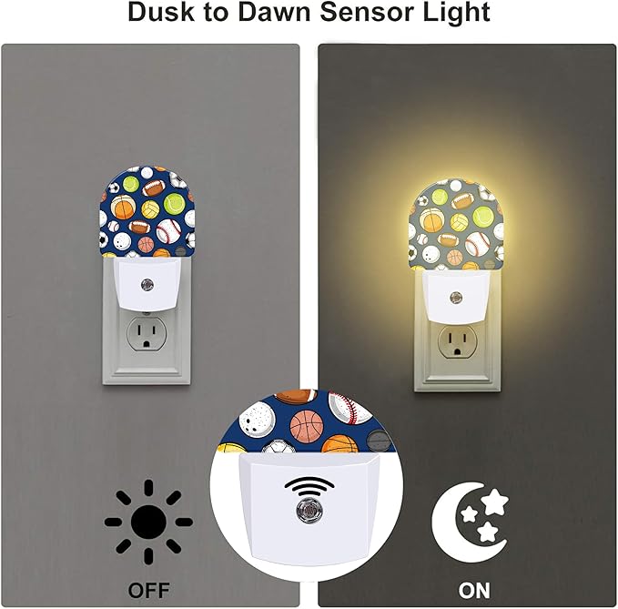 Retro Sports Balls Night Light, Colorful Balls Dusk to Dawn Night Light Plug in - Image 3