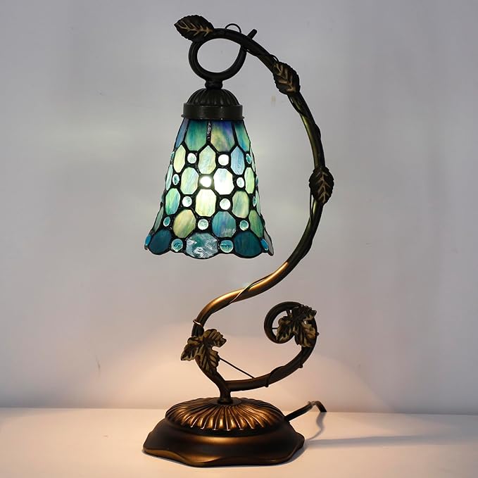 Tiffany Lamp Stained Glass Desk Reading Bedside Light, Metal Leaf Table Lamp - Image 5