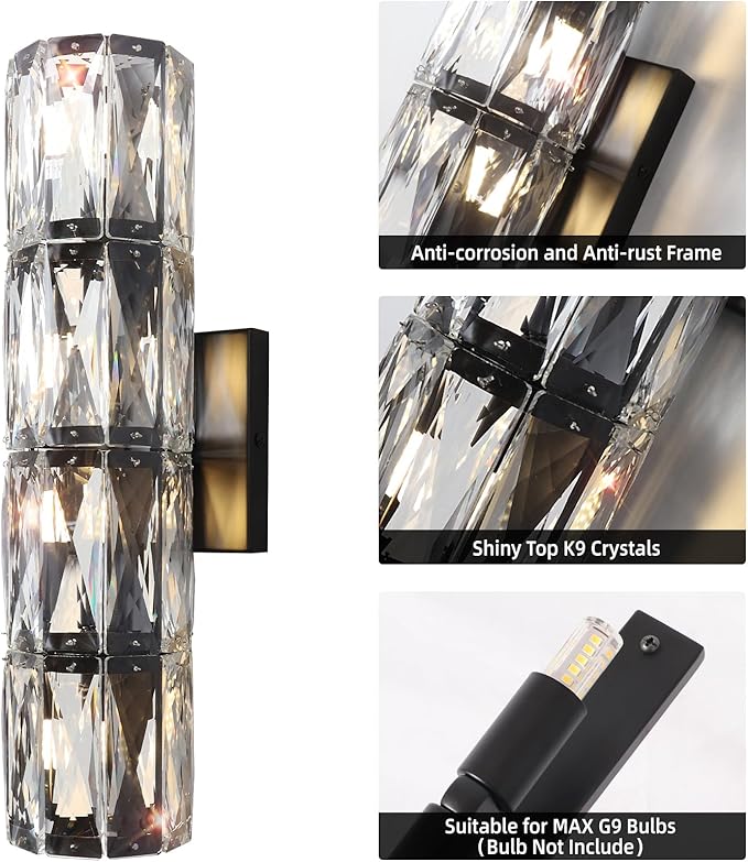 Crystal Wall Sconce, Indoor Modern Sconces Wall Lighting, Matte Black Wall - Image 3