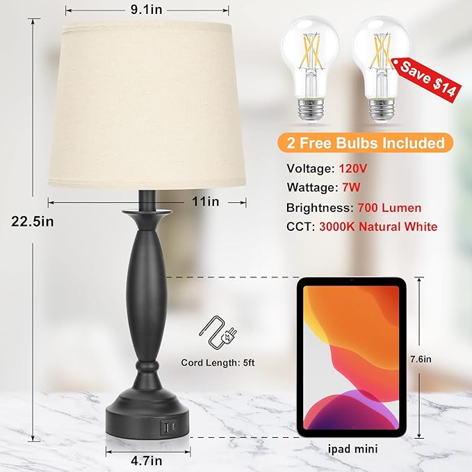 Seealle Beige Lamps for Bedrooms Set of 2 - Image 6