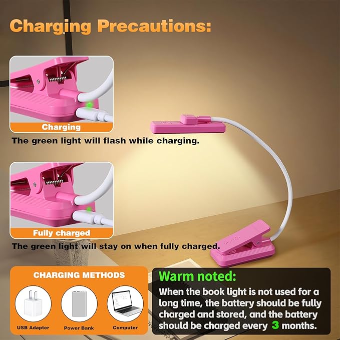 VAVOFO Rechargeable Book Light Rotatable：24 LEDs Reading Light, 3-Color & - Image 8