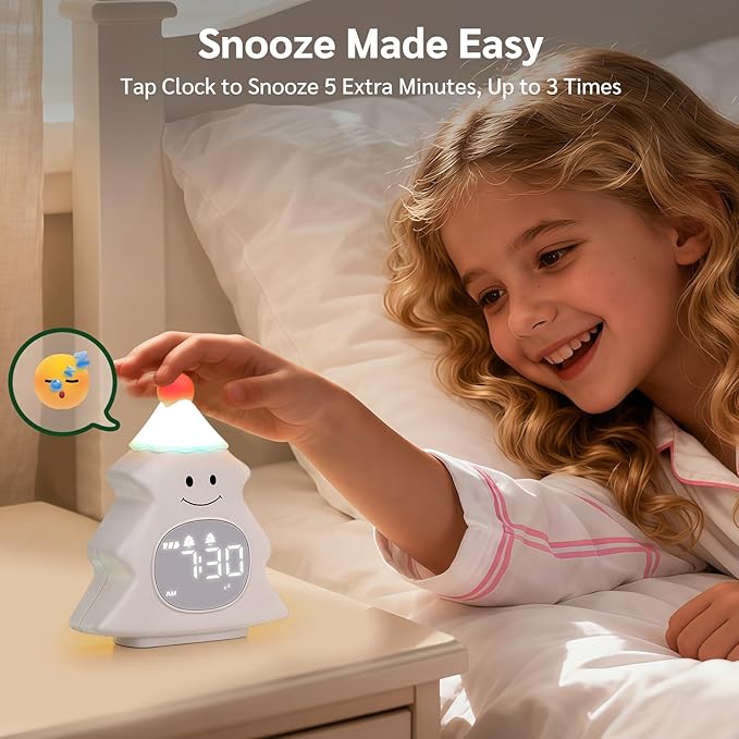 Yiliaw Kids Alarm Clock with Night Light, Christmas Tree Wake Up Clock - Image 8