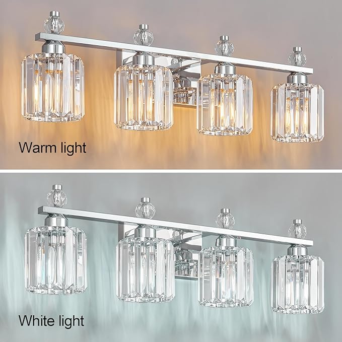 Bathroom Vanity Lights 4-Light Chrome Modern Crystal Vanity Light Fixtures Over - Image 2
