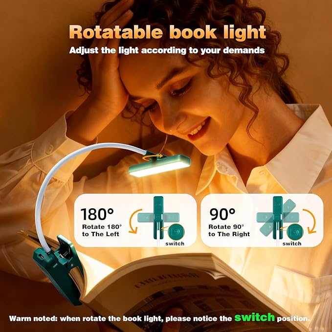 VAVOFO Rechargeable Book Light Rotatable：24 LEDs Reading Light, 3-Color & - Image 5