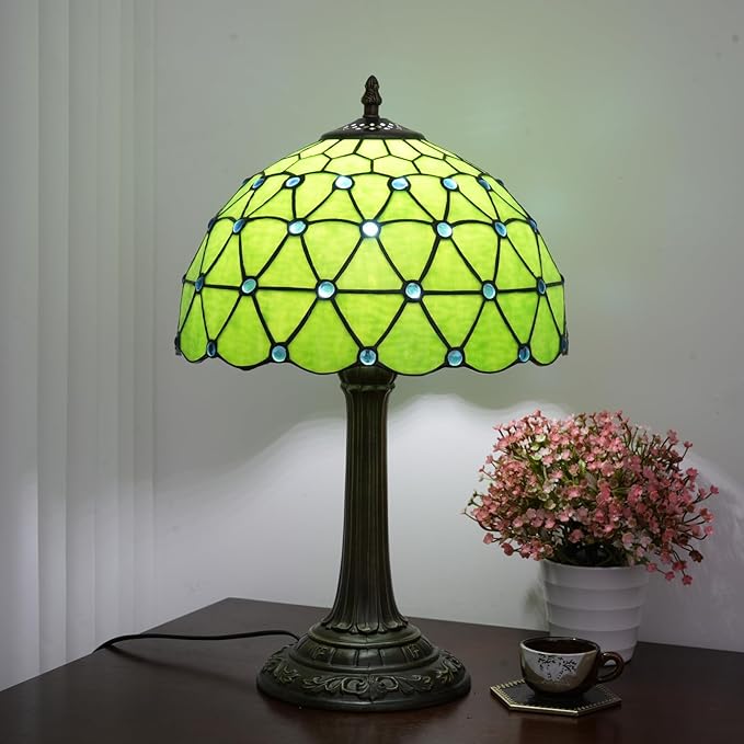 Green Tiffany Lamp For Bedrooms Bedside Stained Glass Table Lamp Farmhouse - Image 4