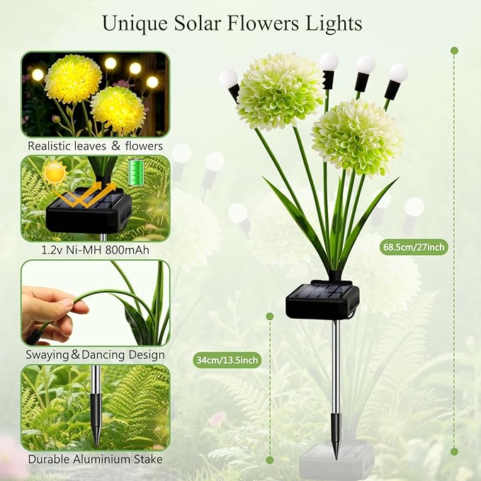 Solar Lights Outdoor Waterproof, 8 Pack Solar Firefly Swaying Lights - Image 2