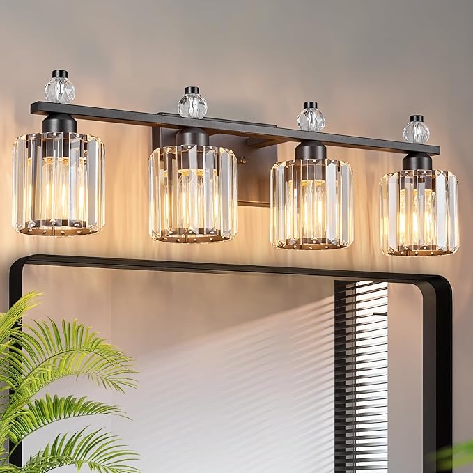 Bathroom Vanity Lights 4-Light Sand Black Modern Crystal Vanity Light Fixtures by FDPBY