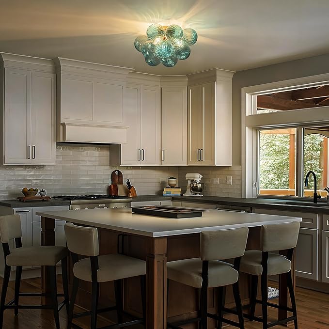 GoYeel Flush Mount Chandelier Gold, Kitchen Lights Ceiling Modern Glass Bubble - Image 7