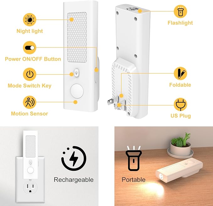 Smart Motion Sensor Night Light – 5-in-1 Rechargeable Automatic Nightlights - Image 2