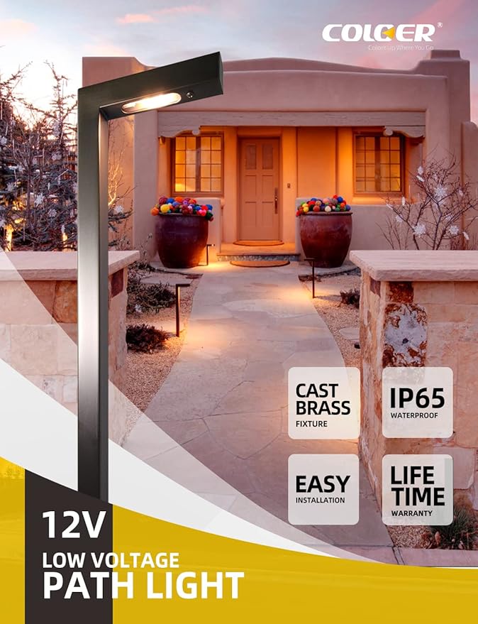 COLOER Brass Low Voltage Outdoor Pathway Lights Bronze Finish 4-Pack - Image 2
