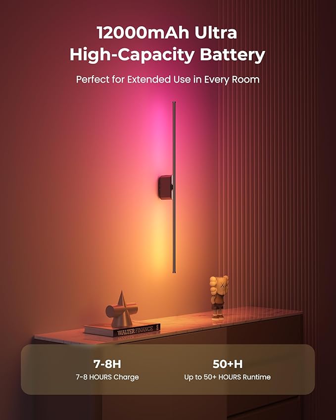 40 Inch Battery Operated Wall Sconces Set of 2, 12000mAh Rechargeable Smart - Image 3