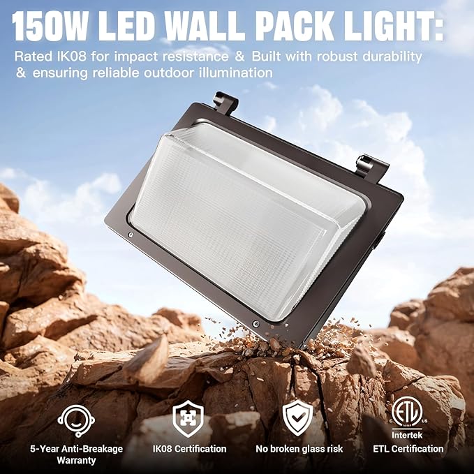 150W LED Wall Pack with Photocell Dusk to Dawn 5000K Waterproof Commercial - Image 3