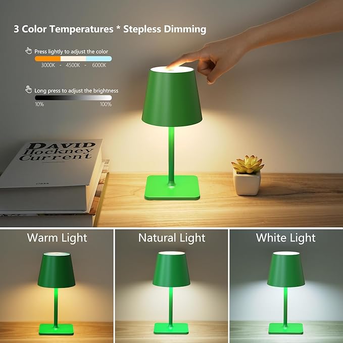 Green Cordless Table Lamp Set of 2-3 Color Stepless and Dimmable - Image 6