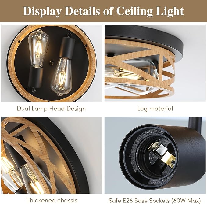 2 Pack Close to Ceiling Light Fixtures, 2-Light Indoor House Flush Mount - Image 3