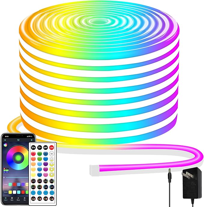 50ft Neon Rope Light, 24V RGB LED Strip Lights, Music Sync, Remote/APP Control by segrass