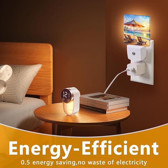 Watercolor Ocean Beach Sunrise Night Light, Plug-into Lounger Nightlight White - Image 7
