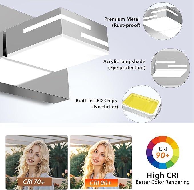 LED Modern Bathroom Vanity Light Fixtures, 3-Light 22-inch Dimmable Chrome - Image 2