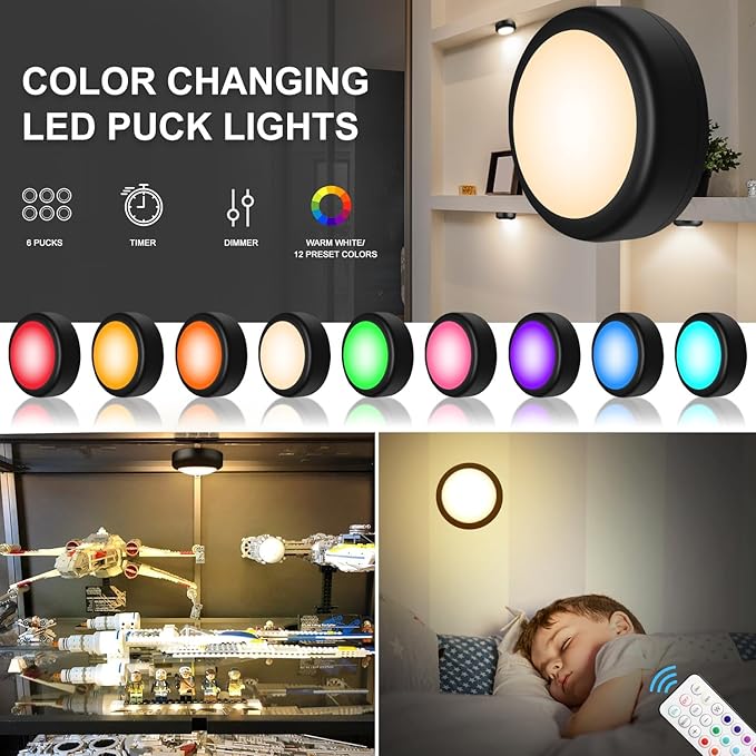 BLS LED Puck Lights with Remote Control, 13 Color Changing Under Cabinet - Image 6