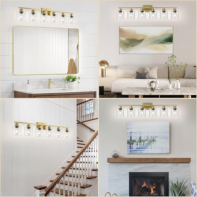 Modern Brushed Gold 6 Light Bathroom Light Fixtures, 38 inch Vanity Lights - Image 7