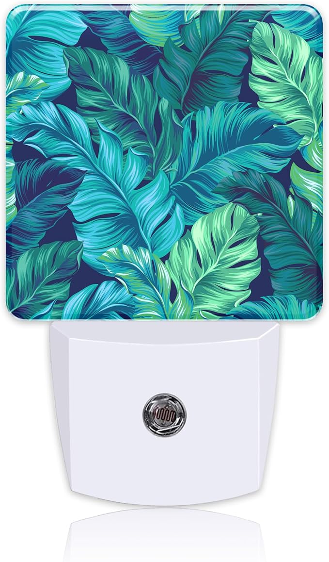 Night Light Plug into Wall Turquoise and Green Tropical Leaves Night Light by Uiaoiais