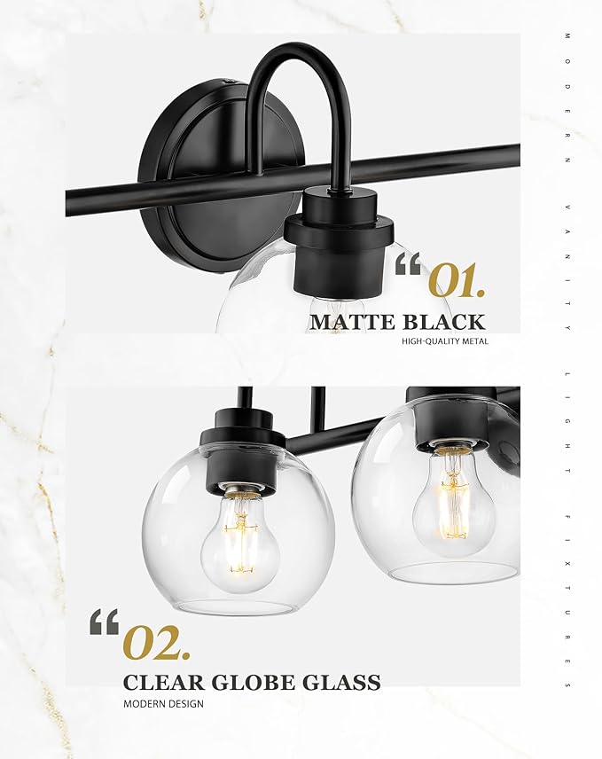 Bathroom Light Fixtures, 4-Light Matte Black Vanity Lights - Image 3