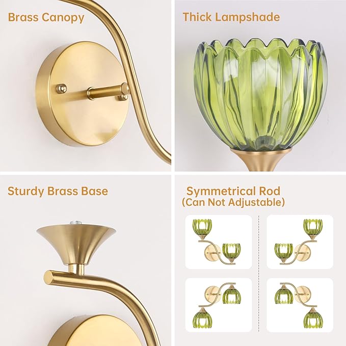 Battery Operated Wall Sconce, 2-Lights Vinatge Brass Wall Lighting - Image 8