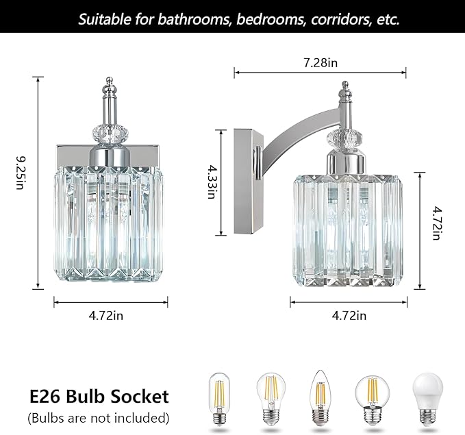 Modern Wall Sconces Set of Two Chrome Wall Sconces Indoor Wall Lamp Crystal - Image 4