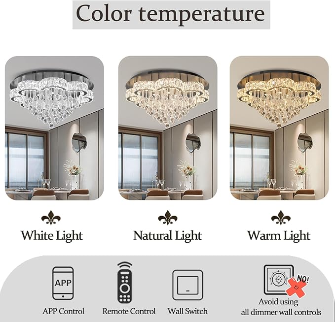 Flashing God W32inches Modern Black Chandeliers Raindrop Crystal Ceiling - Image 5