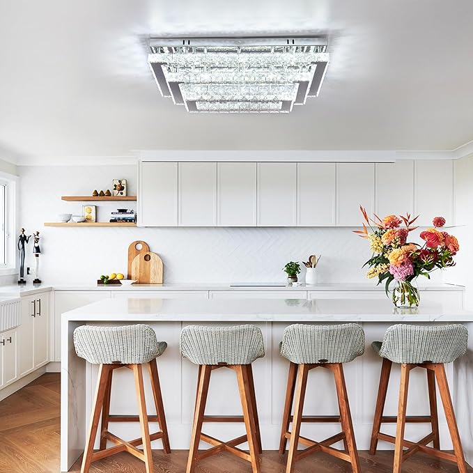 Finktonglan Modern Crystal LED Ceiling Light Fixtures 20” Dimmable Rectangular - Image 8
