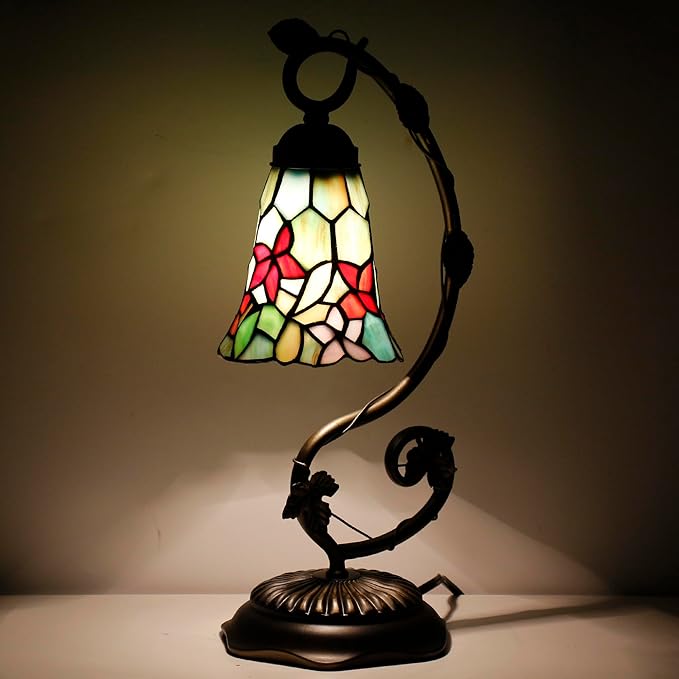 Tiffany Lamp Stained Glass Desk Reading Bedside Light, Metal Leaf Table Lamp - Image 4