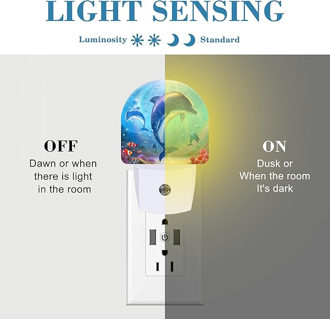 Night Light for Kids Girls Boys, Cute Dolphins in Tropical Sea LED Night Light - Image 2