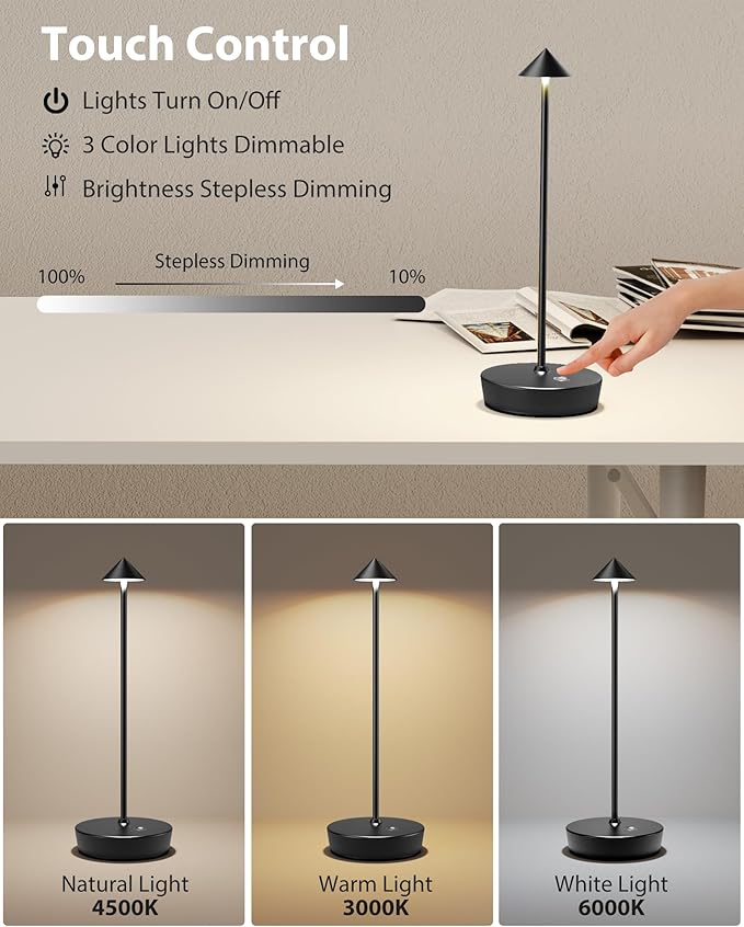 Cordless Table Lamps Rechargeable, 6000mAh Battery Operated LED Desk Lamp - Image 3
