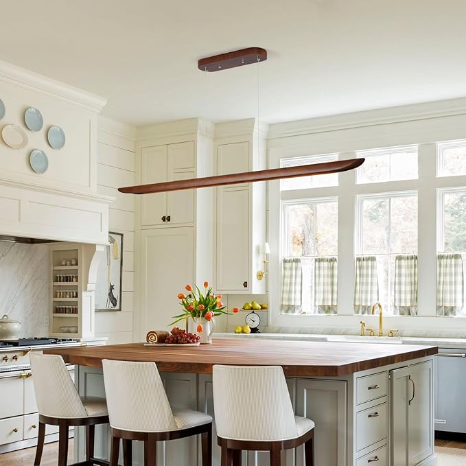 55" Wood Linear Pendant Light, Dimmable Kitchen Island Lighting - Image 7