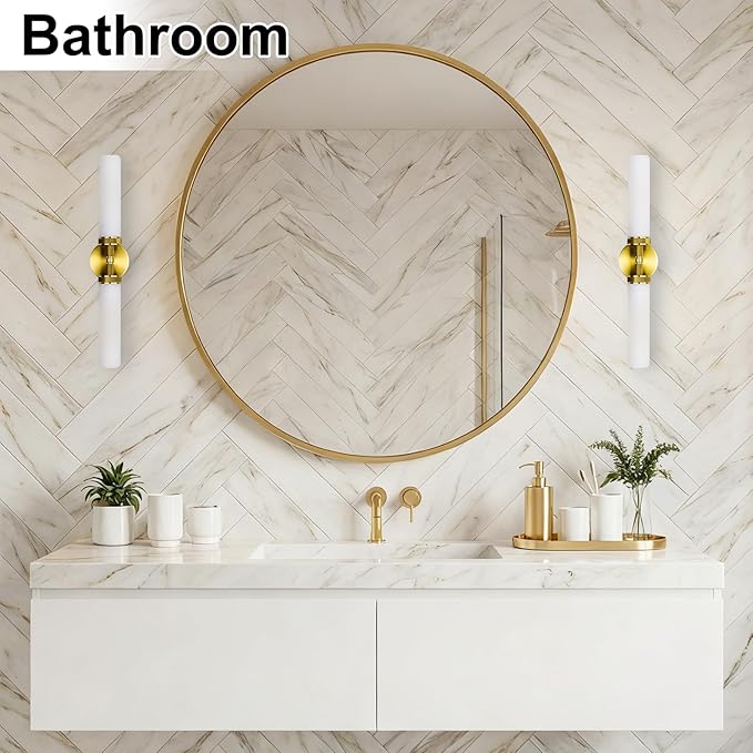LaLuLa Gold Bathroom Vanity Light Fixtures – 2-Light Hardwired Wall Sconces - Image 2