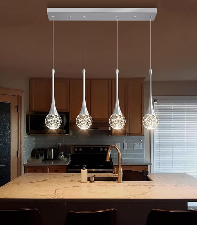 4-Lights Modern Pendant Lights for Kitchen Island LED Dimmable Crystal Glam - Image 6