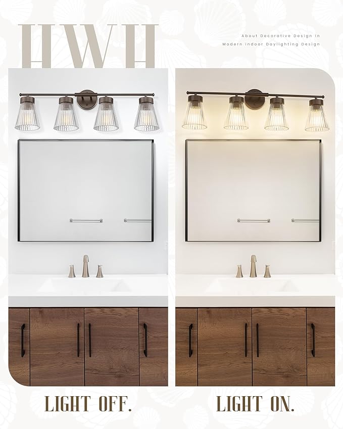 4-Light Bathroom Vanity Light, HWH Oil-Rubbed Bronze Bathroom Light Fixtures - Image 5