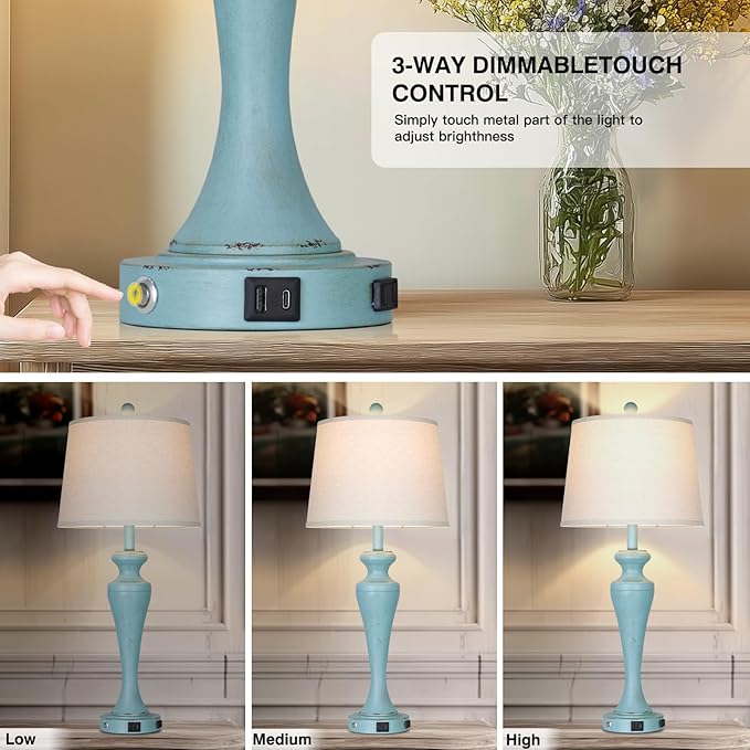 30" Blue Table Lamps Set of 2, Touch Control Coastal Living Room Lamp - Image 4
