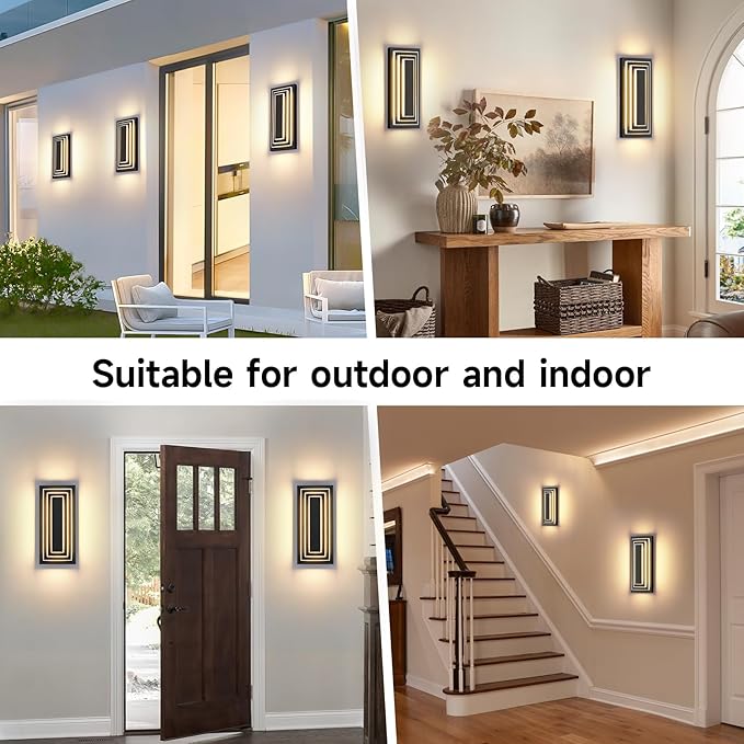 3-Tier 15.7 in Outdoor Light Fixture Black Exterior Wall Light LED Modern Wall - Image 7
