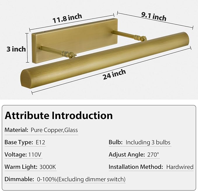 Brass Picture Lights 24in Brush Gold Picture Lights - Image 4