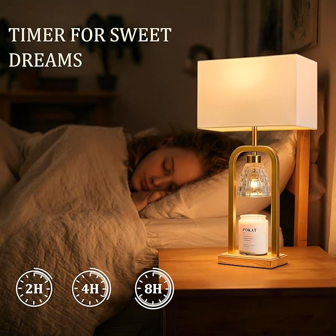 PoKat Gold Table Lamps with Candle Warmer & Timer - Image 5
