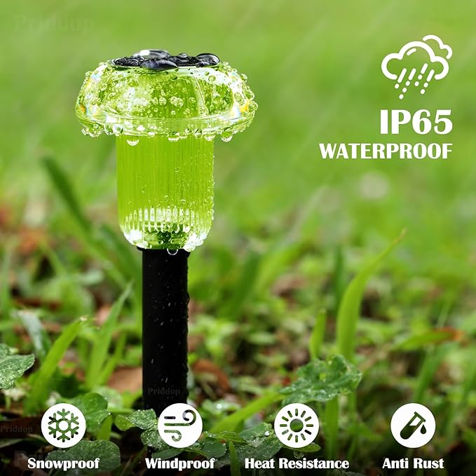 St Patricks Day Solar Lights Outdoor 8 Pack Green LED Waterproof Mushroom - Image 7