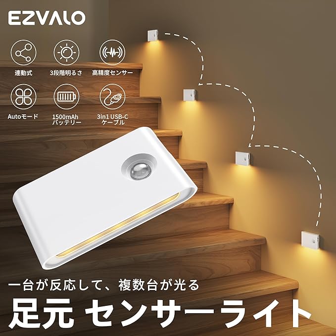 EZVALO 3 Pack Motion Sensor Night Lights, Sync LED Stair Lights Indoor - Image 2