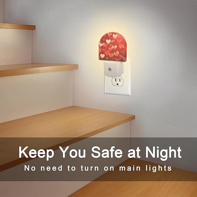 Red Love Hearts Night Light Plug into Wall, Romantic Sweet Red Heart Dusk to - Image 6