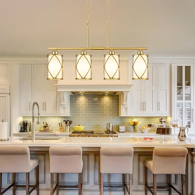 4-Light Kitchen Island Lighting, Brushed Gold Linear Dining Room Light Fixtures - Image 4