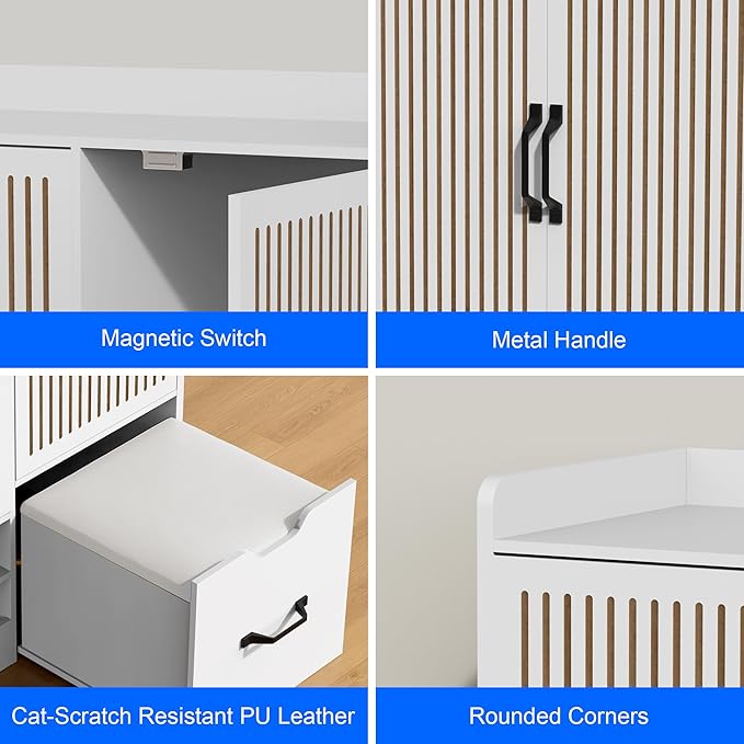Shoes Storage Cabinet with 3 Doors, Fluted Shoe Cabinet with LED Light - Image 7