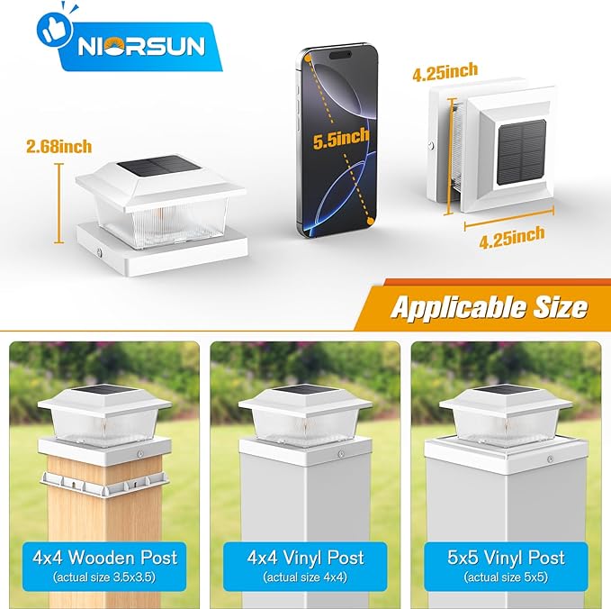 NIORSUN Solar Post Lights Outdoor, Fence Post Solar Lights - Image 2