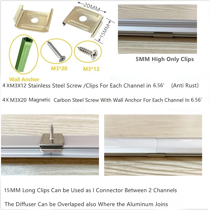 Recessed LED Strip Channel Diffuser 8-Pack 6.56FT, 23.5X7MM Tape Aluminum Track - Image 6