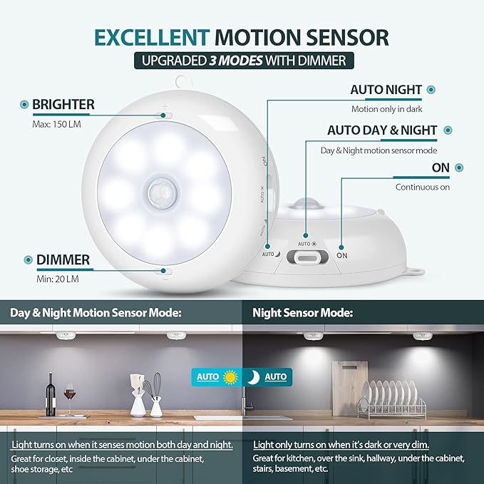 BLS Motion Sensor Light Indoor, Wireless LED Night Light, Under Cabinet Lighting - Image 3