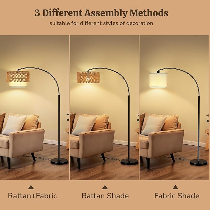 Arc Floor Lamp for Living Room, Rattan Boho Floor Lamp - Image 5